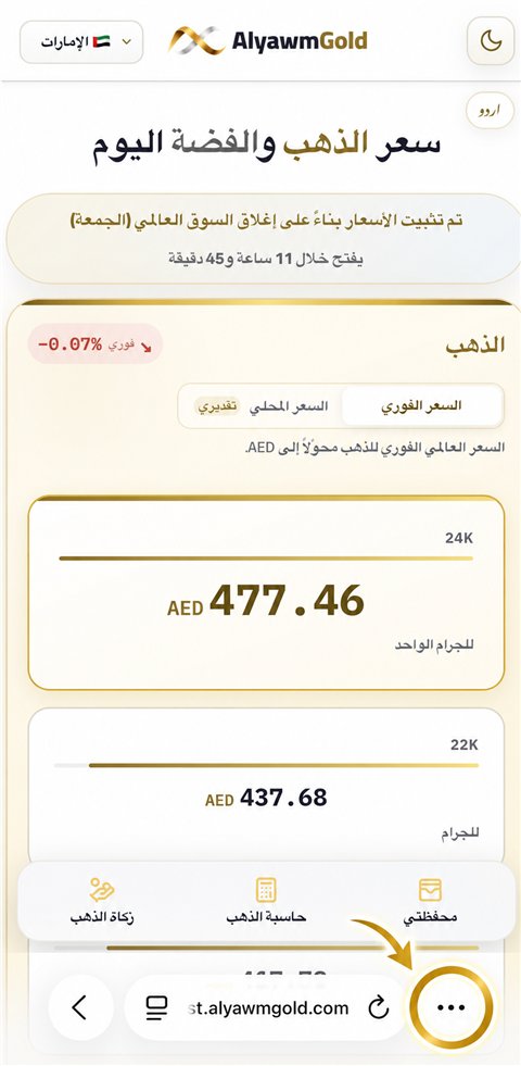 واجهة أسعار الذهب في تطبيق AlyawmGold
